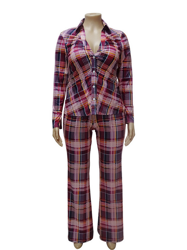 Wmstar plusz méretű kétrészes szett Női kockás ingek felsők nadrágok Bodycon Stretch őszi divatos öltöny nagykereskedés dropshipping