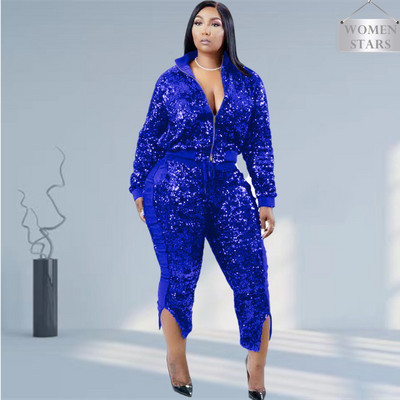 Sequins Moterų derinantys rinkiniai plius dydis S-3XL Dviejų dalių komplektas Moteriški žieminiai drabužiai Gimtadienio apranga Bėgiotojai Didmeninė prekyba