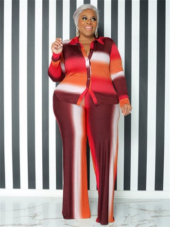 Wmstar Plus Size Two Piece Στολές Γυναικείες φθινοπωρινές γραβάτες Βαφή ριγέ μπλούζα και παντελόνι ασορτί σετ χονδρικής Dropshipping