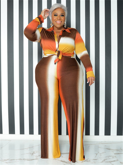 Wmstar Plus Size Two Piece Στολές Γυναικείες φθινοπωρινές γραβάτες Βαφή ριγέ μπλούζα και παντελόνι ασορτί σετ χονδρικής Dropshipping