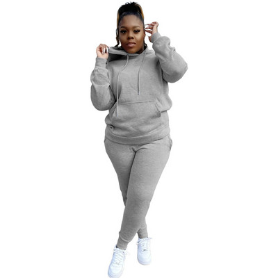 Modni trenirke za žene Dvodijelni setovi Hoodies s džepovima Ležerne hlače Odjeća velikih veličina Jednobojna zimska odjeća na veliko