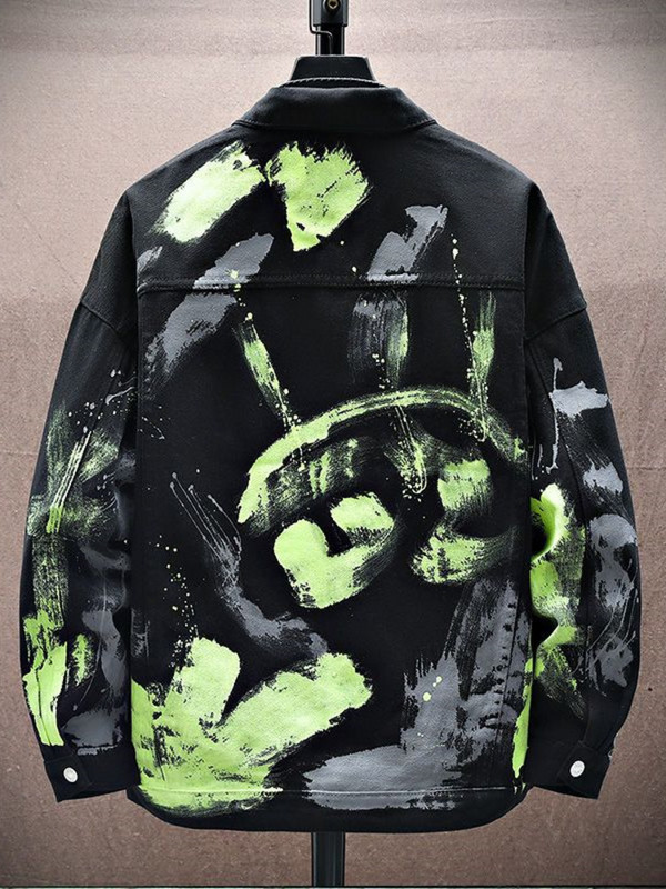 Kovbojská nová hip hopová elegantná džínsová bunda s potlačou písmen, pánska ležérna streetwear krátka voľná džínsová bunda, pánska jarná bunda