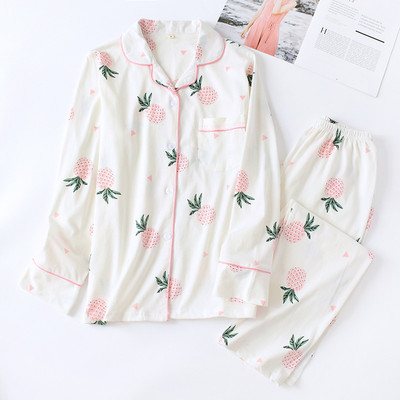 Kevad ja sügis Uued tooted Naistele Pure Cotton Plus Size Kodurõivad Kootud pikkade varrukatega püksid Pidžaamakomplekt kaheosaline komplekt naistele