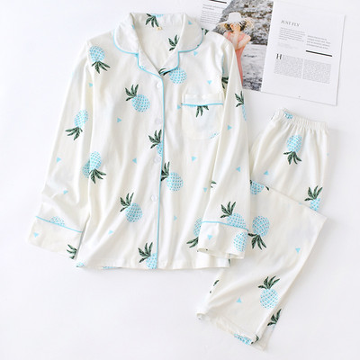 Kevad ja sügis Uued tooted Naistele Pure Cotton Plus Size Kodurõivad Kootud pikkade varrukatega püksid Pidžaamakomplekt kaheosaline komplekt naistele