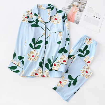 Kevad ja sügis Uued tooted Naistele Pure Cotton Plus Size Kodurõivad Kootud pikkade varrukatega püksid Pidžaamakomplekt kaheosaline komplekt naistele