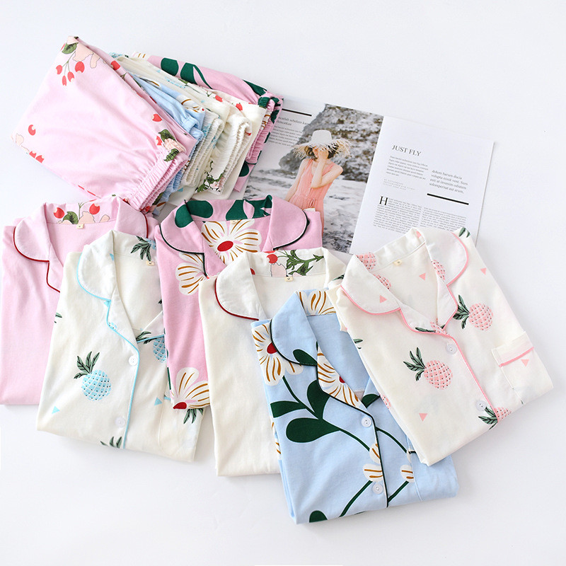 Kevad ja sügis Uued tooted Naistele Pure Cotton Plus Size Kodurõivad Kootud pikkade varrukatega püksid Pidžaamakomplekt kaheosaline komplekt naistele