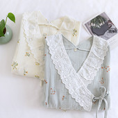 Fdfklak Γάζα Βαμβακερή 2ΤΜ/Σετ Μακρυμάνικο Νυχτερινό Νοσηλευτικό Σετ Πιτζάμες εγκυμοσύνης Σετ Ένδυσης μετά τον τοκετό Άνοιξη