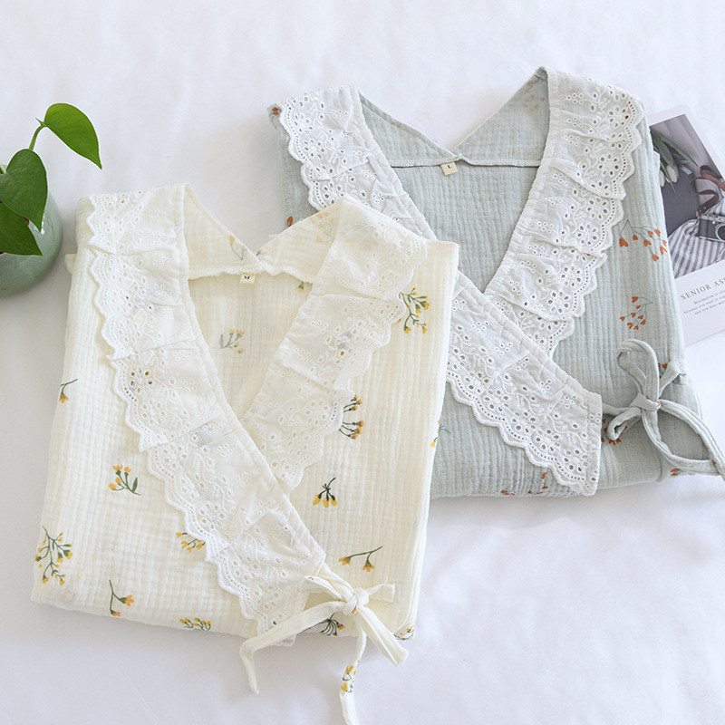 Fdfklak Γάζα Βαμβακερή 2ΤΜ/Σετ Μακρυμάνικο Νυχτερινό Νοσηλευτικό Σετ Πιτζάμες εγκυμοσύνης Σετ Ένδυσης μετά τον τοκετό Άνοιξη