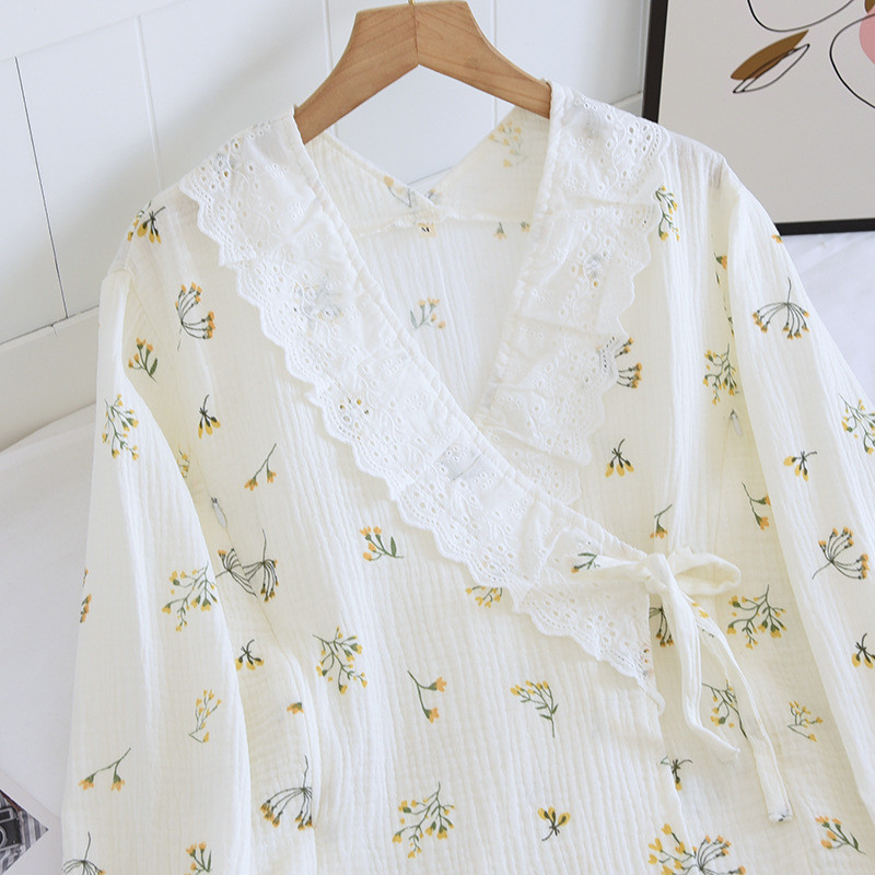 Fdfklak Γάζα Βαμβακερή 2ΤΜ/Σετ Μακρυμάνικο Νυχτερινό Νοσηλευτικό Σετ Πιτζάμες εγκυμοσύνης Σετ Ένδυσης μετά τον τοκετό Άνοιξη