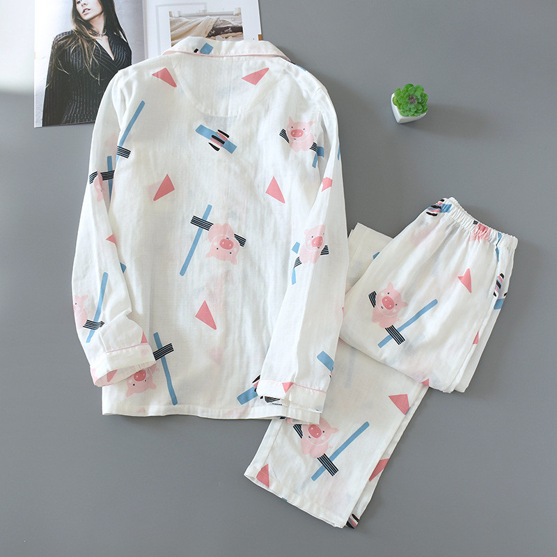 Ιαπωνική άνοιξη και φθινόπωρο σετ γυναικείες πιτζάμες από 100% βαμβακερή γάζα, λεπτό μαλακό οικιακό ντύσιμο, μακρυμάνικο παντελόνι για γυναίκες