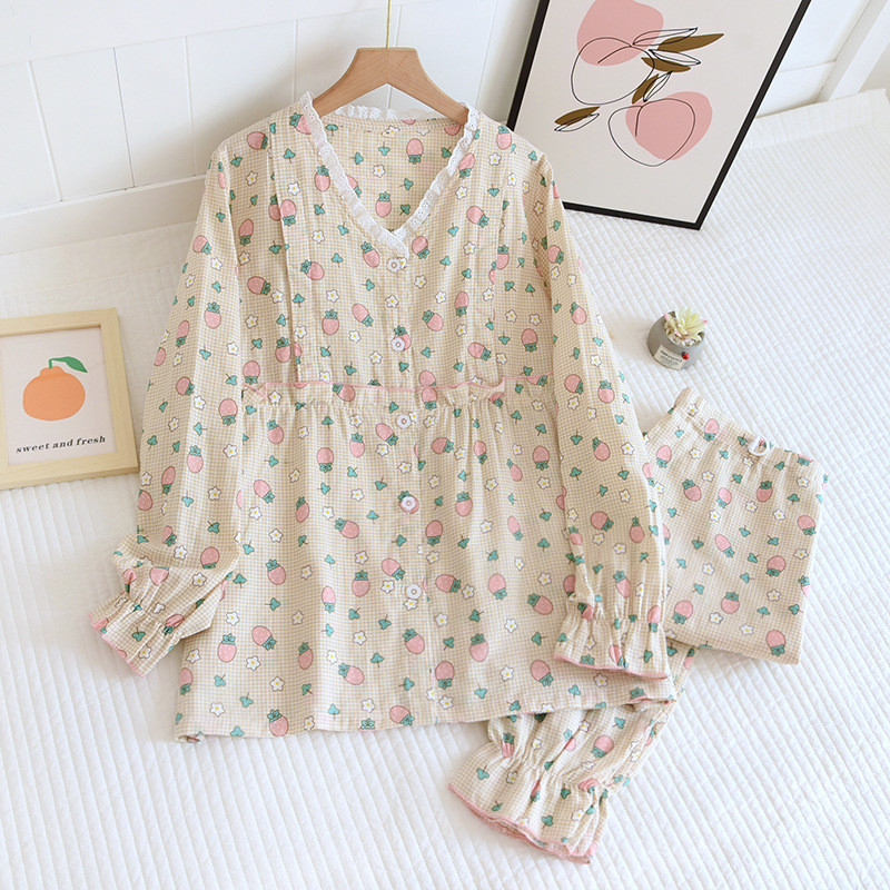 Fdfklak Νέα Κορεατικά Ρούχα εγκυμοσύνης για έγκυες γυναίκες 100% βαμβακερά κοστούμια πιτζάμες θηλασμού τύπωμα πυτζάμες θηλασμού