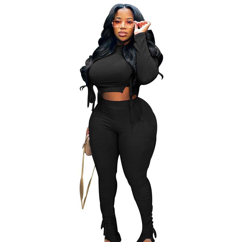 Σέξι γυναικεία ρούχα με ραβδώσεις μακρυμάνικο και παντελόνι σετ Bodycon Γυναικεία ρούχα 2 τεμαχίων Χονδρική Dropshipping