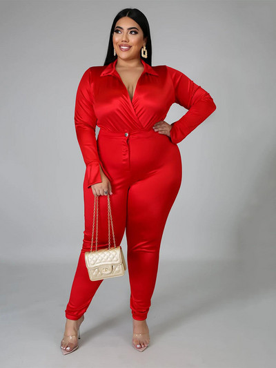 Κομψή γυναικεία ολόσωμη φόρμα συν μέγεθος δύο τεμαχίων πουκάμισο κορμάκι μακρυμάνικο σέξι ρούχα Γυναικείο κοστούμι χονδρική μαζική αποστολή