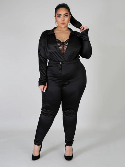 Κομψή γυναικεία ολόσωμη φόρμα συν μέγεθος δύο τεμαχίων πουκάμισο κορμάκι μακρυμάνικο σέξι ρούχα Γυναικείο κοστούμι χονδρική μαζική αποστολή