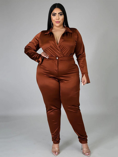 Κομψή γυναικεία ολόσωμη φόρμα συν μέγεθος δύο τεμαχίων πουκάμισο κορμάκι μακρυμάνικο σέξι ρούχα Γυναικείο κοστούμι χονδρική μαζική αποστολή