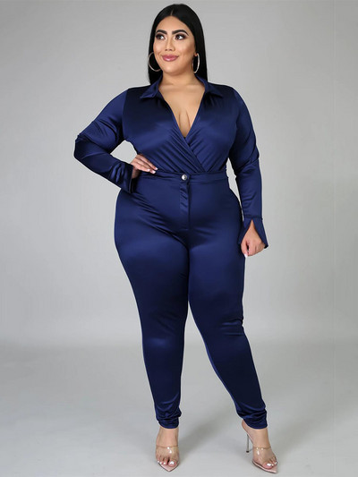 Κομψή γυναικεία ολόσωμη φόρμα συν μέγεθος δύο τεμαχίων πουκάμισο κορμάκι μακρυμάνικο σέξι ρούχα Γυναικείο κοστούμι χονδρική μαζική αποστολή