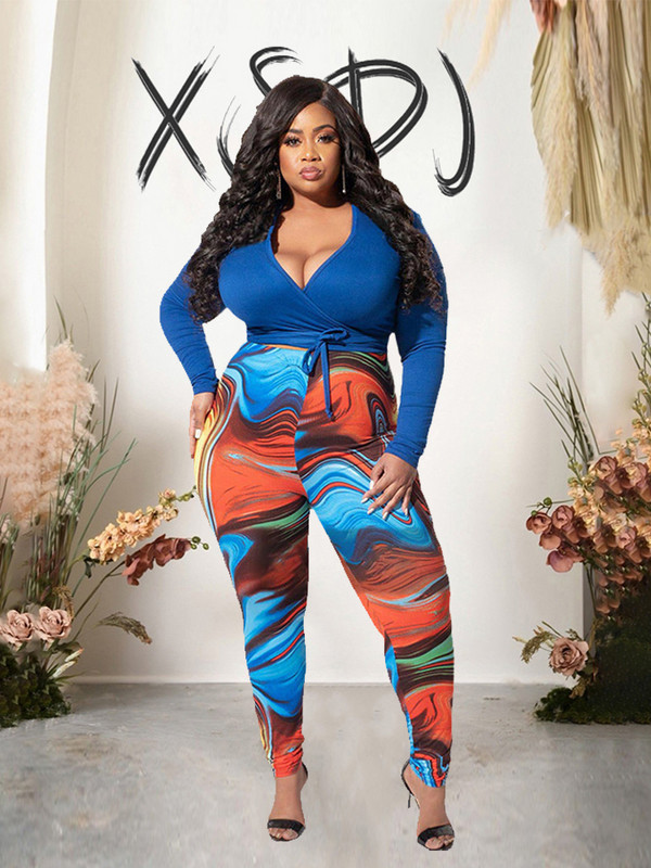 Set din două piese pentru femei, ținută de colanți, set de pantaloni și bluze elegante, cu mâneci lungi, costume de modă de mărime mare, Dropshipping cu ridicata