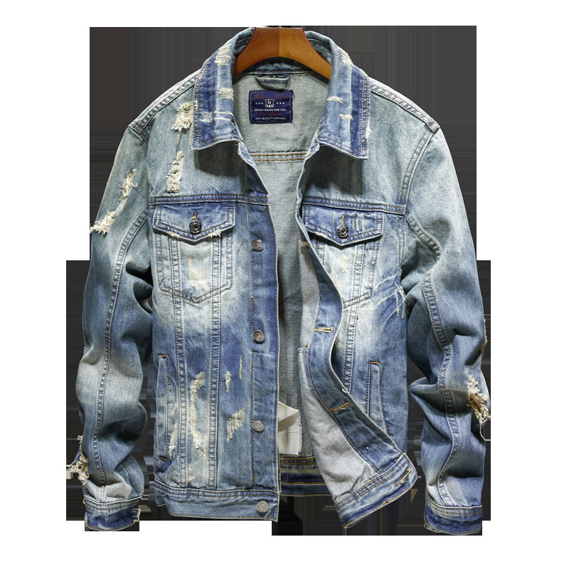 Ανοιξιάτικα και φθινοπωρινά τζιν Μπουφάν Ανδρικά Cowboy Slim Fit Hole Jacket Ανδρικό τζιν μπουφάν Hip Hop Streetwear Παλτό Plus μέγεθος 5XL