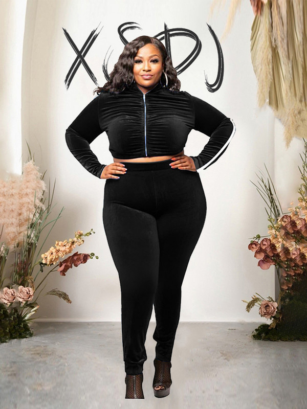 Kétrészes szett női felső és nadrág bársony ruhák téli alkalmi sportruházat, nagy méretű női szett ingyenes kiszállítás tömeges nagykereskedés