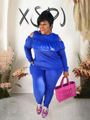 2 részes szettek Női ruhák, fodros gallérral vállfelső és nadrág szett Ingyenes kiszállítás