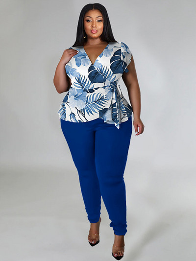 Set două piese ținută pentru femei Top slim fit elegant și pantaloni cu jambiere Costum de vară ținute de sărbători marimi mari Dropshipping cu ridicata