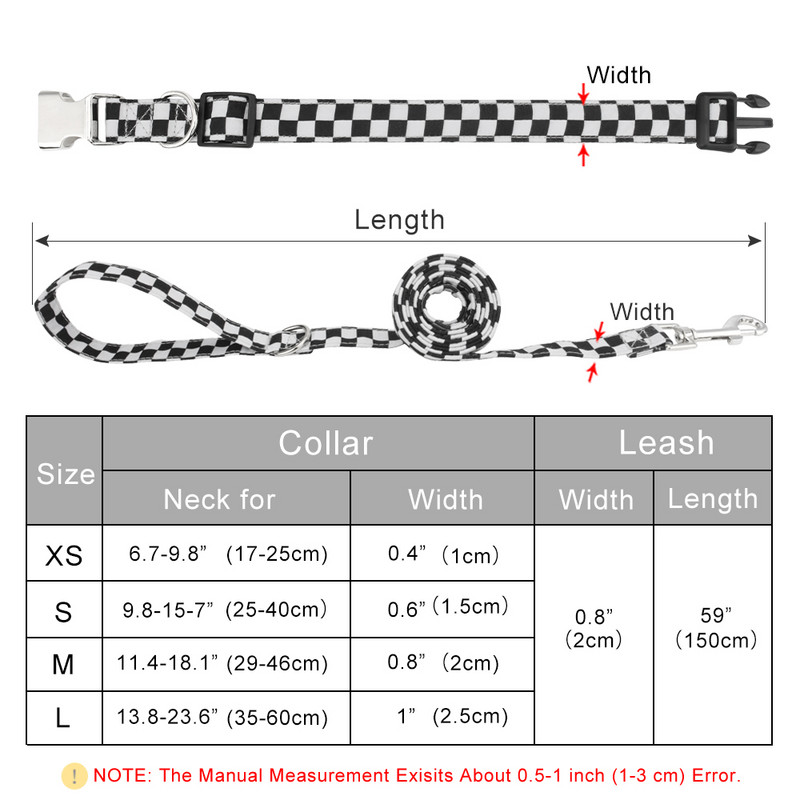 Set guler și lese pentru animale de companie în carouri geometrice, guler pentru câini din material polibumbac moale cu inel în D pentru câini sau pisici mici, mijlocii mari