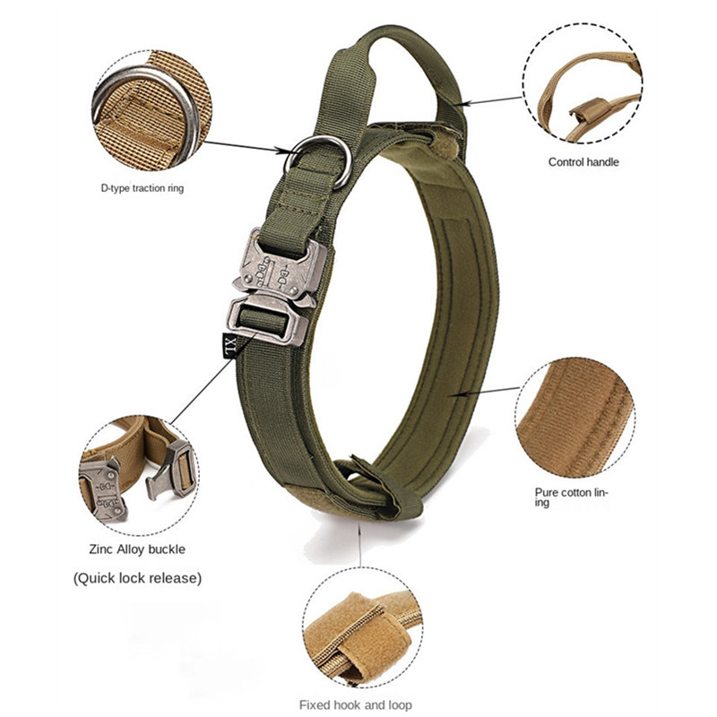 Στρατιωτικό τακτικό κολάρο σκύλου Ισχυρό λουρί κατοικίδιο ζώο Bungee Ανθεκτικά νάιλον κολάρα εκπαίδευσης για κατοικίδια με λαβή Μεγάλα σκυλιά γαλλικό μπουλντόγκ