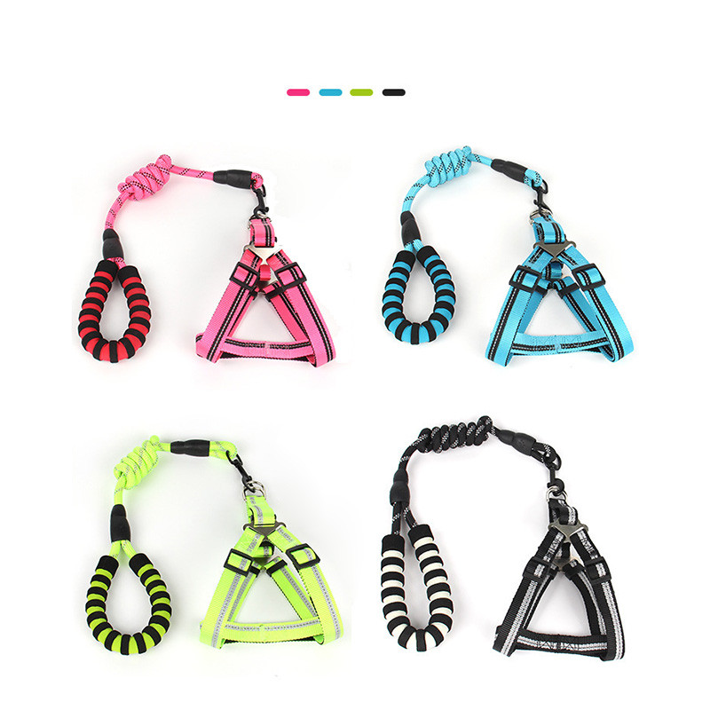 Σετ αντανακλαστικών λουριών για κουτάβι Μικρό μεγάλο σκυλί Σχοινί έλξης λουρί στήθους για κατοικίδια Ρυθμιζόμενο νάιλον γιλέκο Corgi Husky Αφρός λαβής Μόλυβδος