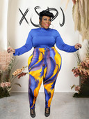 Set de femeie sexy Top cu mâneci albastru regal Seturi de două piese de mărime Plus ținute pentru femei Costume cu pantaloni strâmți Vânzare cu ridicata Dropshipping