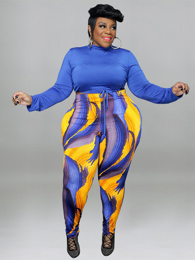 Set de femeie sexy Top cu mâneci albastru regal Seturi de două piese de mărime Plus ținute pentru femei Costume cu pantaloni strâmți Vânzare cu ridicata Dropshipping