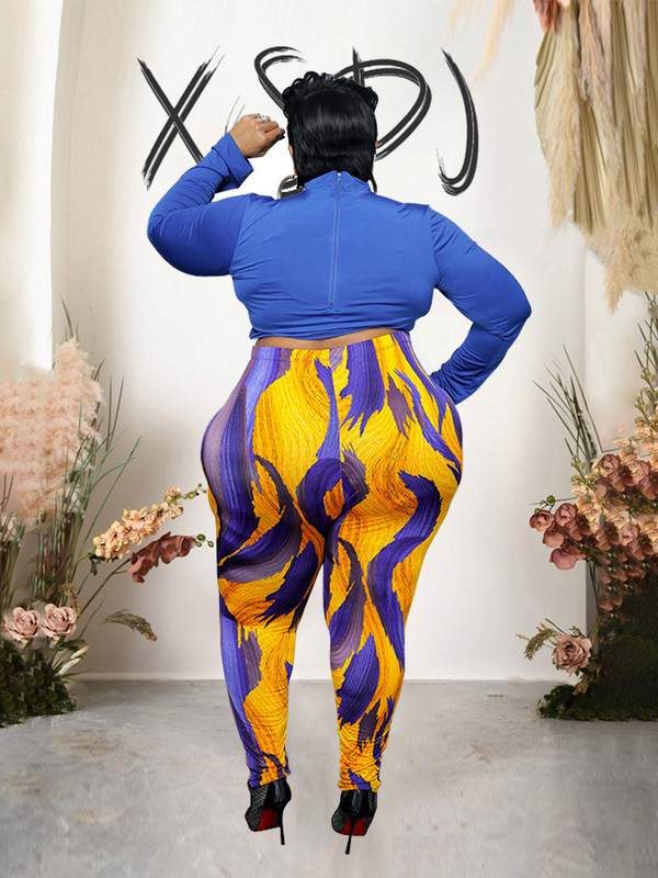 Set de femeie sexy Top cu mâneci albastru regal Seturi de două piese de mărime Plus ținute pentru femei Costume cu pantaloni strâmți Vânzare cu ridicata Dropshipping