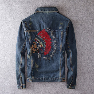 Streetwear Fashion Ανδρικό Μπουφάν Plus Size 6XL Ρετρό Μπλε Ινδικό Κέντημα Σχεδιαστής Casual Τζιν Μπουφάν Ανδρικά Παλτό Hip Hop Chaqueta