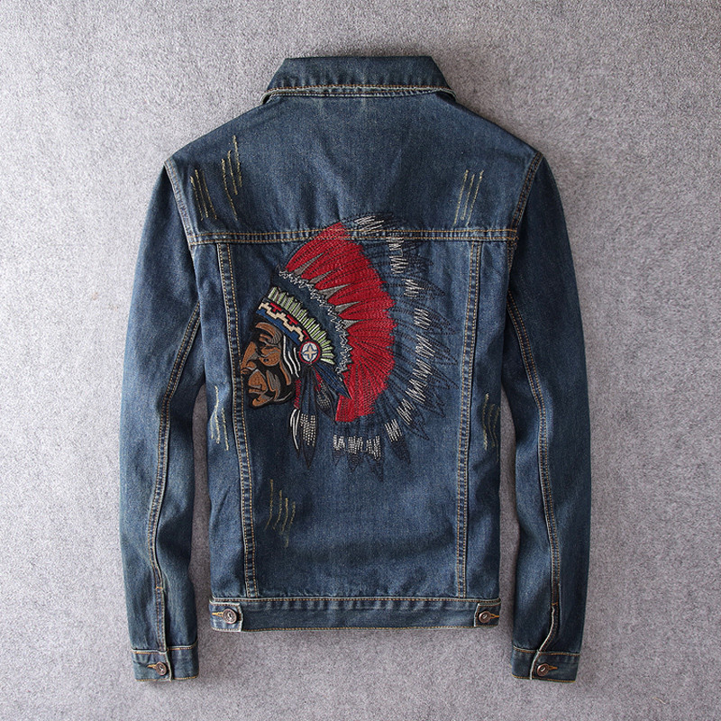 Streetwear Fashion Ανδρικό Μπουφάν Plus Size 6XL Ρετρό Μπλε Ινδικό Κέντημα Σχεδιαστής Casual Τζιν Μπουφάν Ανδρικά Παλτό Hip Hop Chaqueta