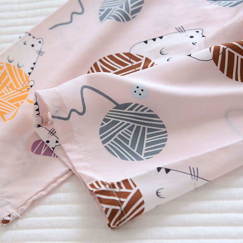 Proljetne i ljetne ženske pidžame od umjetnog pamuka, odijelo od viskoznih vlakana veće veličine, mekana kućna posluga s dugim rukavima i geometrijskim uzorkom