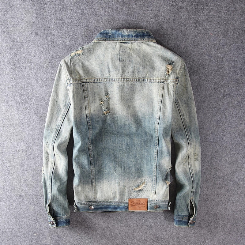Jarná jesenná módna návrhárska bunda pánska bunda retro roztrhaná džínsová bunda pánske kabáty s dierkami plus veľkosť 5XL vintage ležérne chaquetas hombre