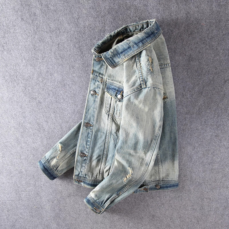Jarná jesenná módna návrhárska bunda pánska bunda retro roztrhaná džínsová bunda pánske kabáty s dierkami plus veľkosť 5XL vintage ležérne chaquetas hombre