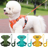 Set de lesă pentru ham pentru câini reflectorizant și respirabil, accesorii pentru plimbare în aer liber pentru animale de companie pentru câini de talie mică, chihuahua, schnauzer, curea de piept pentru cățeluș