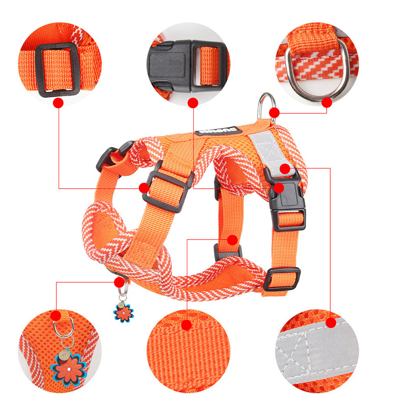 Set de lesă pentru ham pentru câini reflectorizant și respirabil, accesorii pentru plimbare în aer liber pentru animale de companie pentru câini de talie mică, chihuahua, schnauzer, curea de piept pentru cățeluș