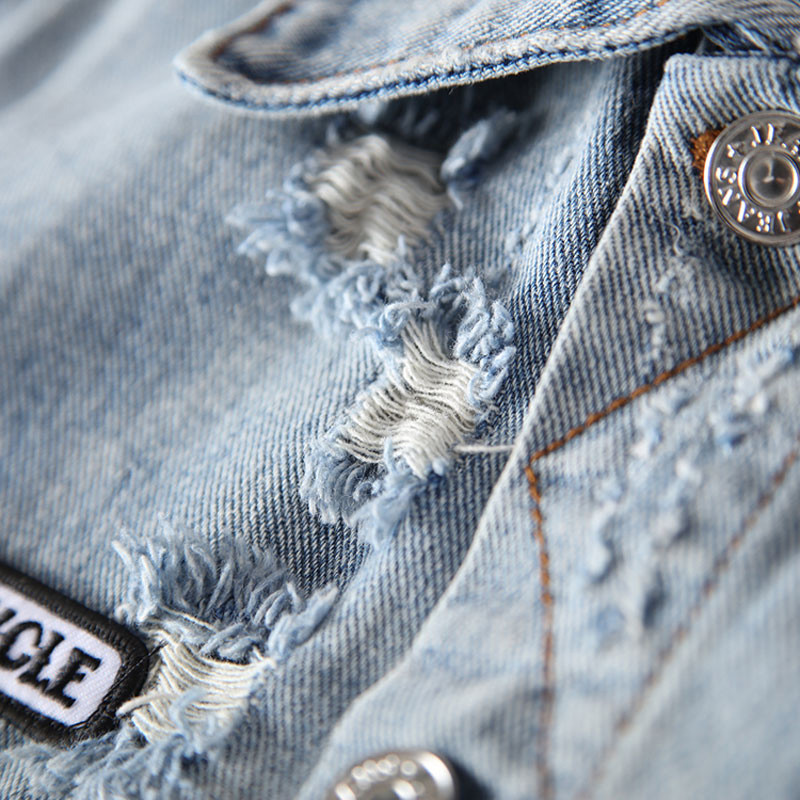 Pánska bunda Streetwear Fashion Retro sivo-modré záplaty Dizajnérska roztrhaná džínsová bunda Pánska lebka Potlačená Hip Hop Chaquetas Hombre