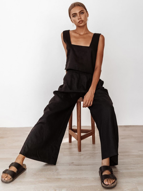 Hiloc 2022 βαμβακερά υπνοδωμάτια Γυναικεία σέξι χαμηλού κοψίματος πιτζάμες φανελάκι Γυναικείο σετ Παντελόνι φαρδύ πόδι Σπίτι κοστούμι εξώπλατο γυναικείο νυχτικό