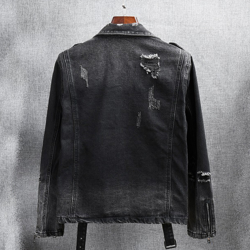 American Street Fashion Blugi pentru bărbați, retro, albastru, îmbinați, de designer, jachetă de motociclist ruptă, haine de blugi pentru bărbați, jachete hip hop pentru bărbați