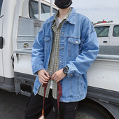 Μπλε τζιν μπουφάν ανδρικό πέτο Loose casual Windbreaker Bomber Jacket Veste Homme Streetwear Τζιν παλτό 2022 Ανδρικά ρούχα φθινοπώρου