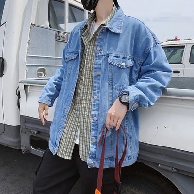 Μπλε τζιν μπουφάν ανδρικό πέτο Loose casual Windbreaker Bomber Jacket Veste Homme Streetwear Τζιν παλτό 2022 Ανδρικά ρούχα φθινοπώρου