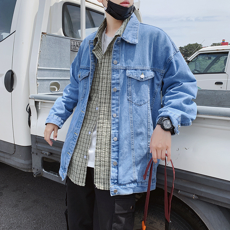 Μπλε τζιν μπουφάν ανδρικό πέτο Loose casual Windbreaker Bomber Jacket Veste Homme Streetwear Τζιν παλτό 2022 Ανδρικά ρούχα φθινοπώρου