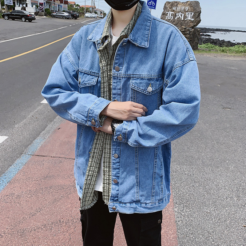 Μπλε τζιν μπουφάν ανδρικό πέτο Loose casual Windbreaker Bomber Jacket Veste Homme Streetwear Τζιν παλτό 2022 Ανδρικά ρούχα φθινοπώρου