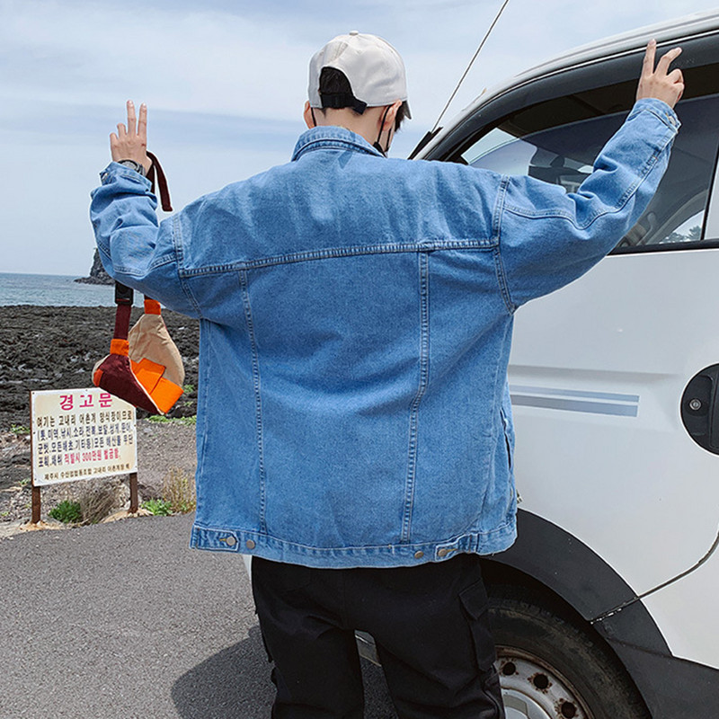 Μπλε τζιν μπουφάν ανδρικό πέτο Loose casual Windbreaker Bomber Jacket Veste Homme Streetwear Τζιν παλτό 2022 Ανδρικά ρούχα φθινοπώρου