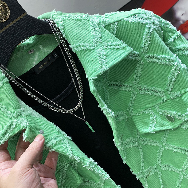 PFHQ 2023 Jachetă de denim de primăvară, de designer la modă, cu găuri sparte, la modă, elegantă, originală, pentru bărbați, haină Fried Street de înaltă calitate