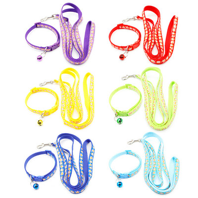 Χαριτωμένο μοτίβο κινουμένων σχεδίων λουρί σκύλου και σετ κολάρου Ρυθμιζόμενος λαιμός με κουδούνια για σκύλο κουταβιού γάτας που περπατά σε εξωτερικούς χώρους σε κολάρο κατά της απώλειας