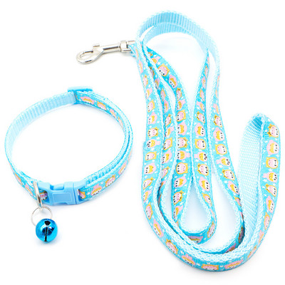 Χαριτωμένο μοτίβο κινουμένων σχεδίων λουρί σκύλου και σετ κολάρου Ρυθμιζόμενος λαιμός με κουδούνια για σκύλο κουταβιού γάτας που περπατά σε εξωτερικούς χώρους σε κολάρο κατά της απώλειας
