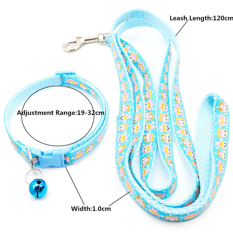 Χαριτωμένο μοτίβο κινουμένων σχεδίων λουρί σκύλου και σετ κολάρου Ρυθμιζόμενος λαιμός με κουδούνια για σκύλο κουταβιού γάτας που περπατά σε εξωτερικούς χώρους σε κολάρο κατά της απώλειας